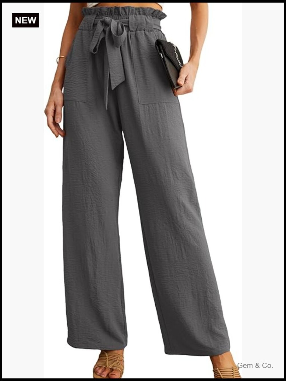 High Waist Palazzo Pants, Adjustable Knot Ankle Wide Leg Trousers with Pockets